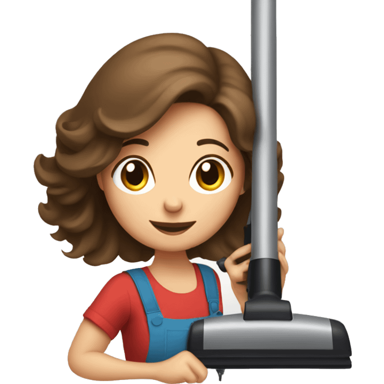 Brown haired lady fixing a vacuum struggling emoji