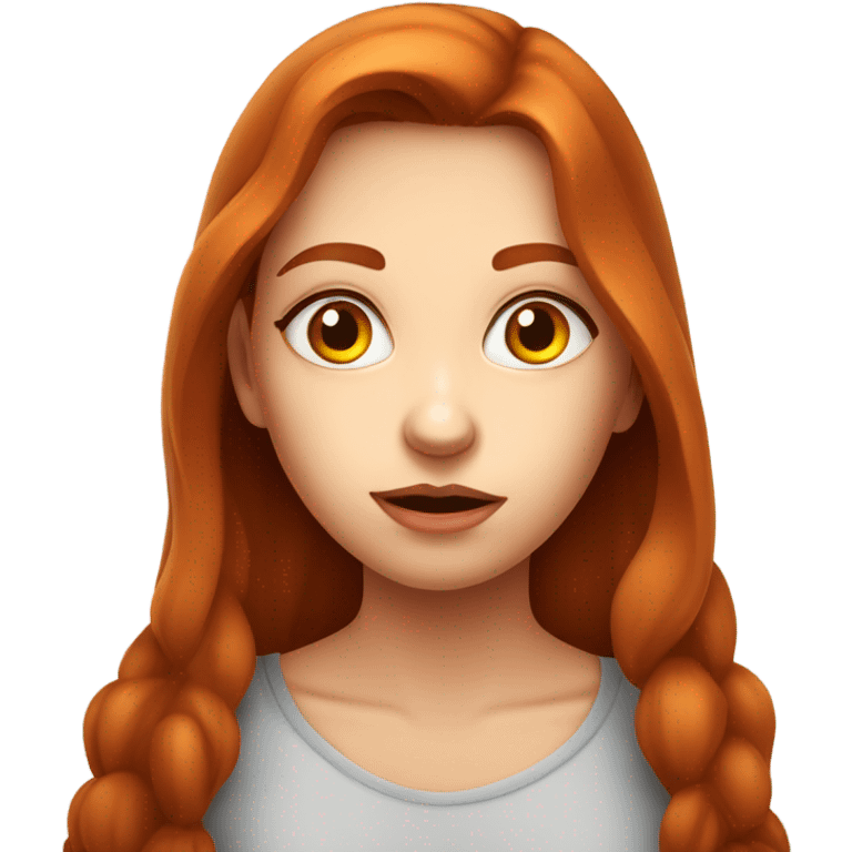 suspicious girl face, questioning. raised brow. beautiful redhead girl emoji