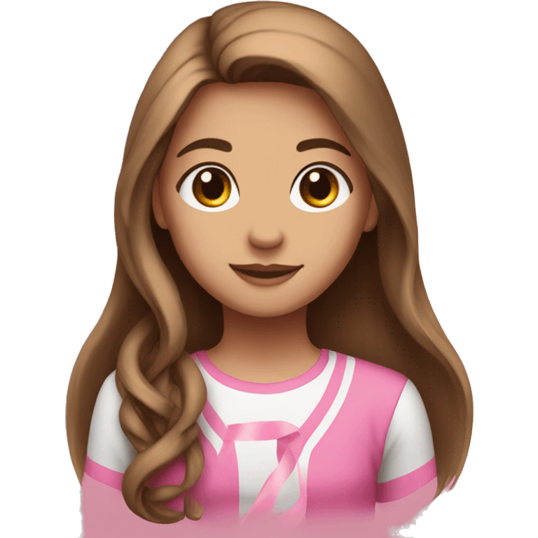 A girl with ligh skin and brown long hair and a pink ribbon on her hair. emoji