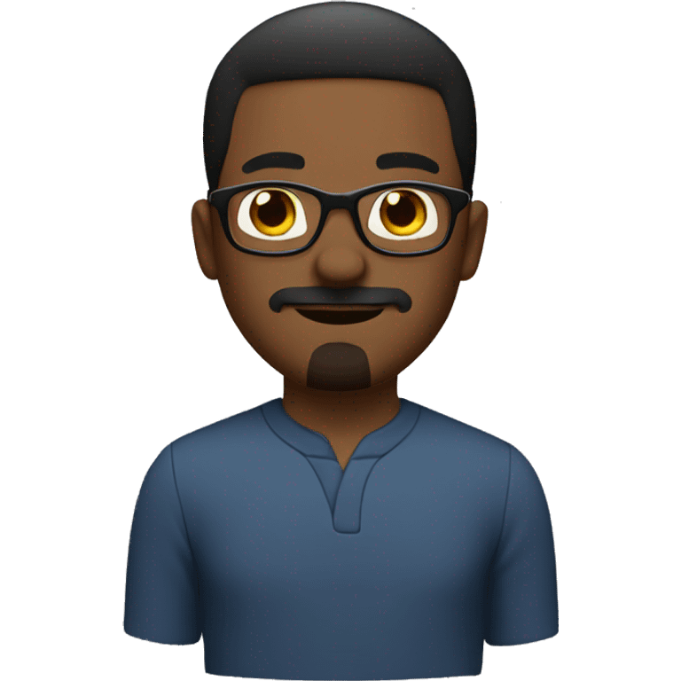 black man with short hair, round glasses, mustache and goatee emoji