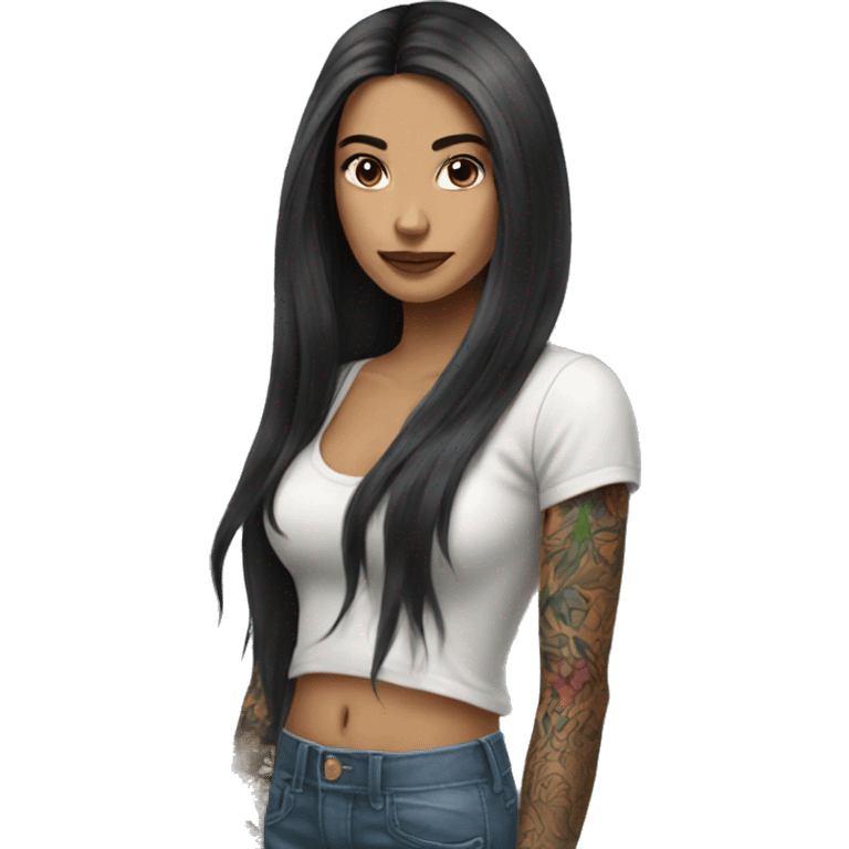 tattooed woman very attractive long hair emoji