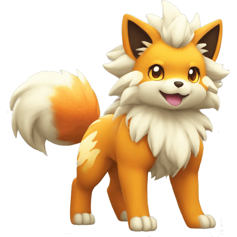 Colorful Shiny Kawaii Cute Arcanine—Vulpix-Fakémon-Pokémon full body emoji