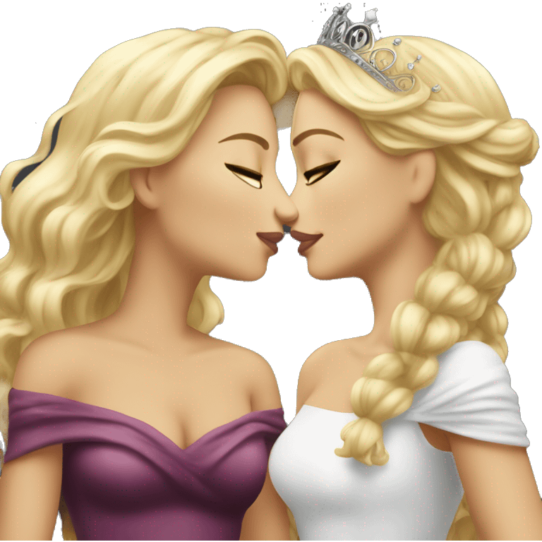 2 women princesses couple blonde deep kiss emoji