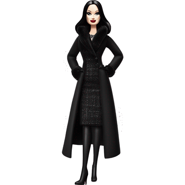 Silkstone Dazzling Winter Barbie Morticia Addams .  Wearing coat gloves boots  emoji