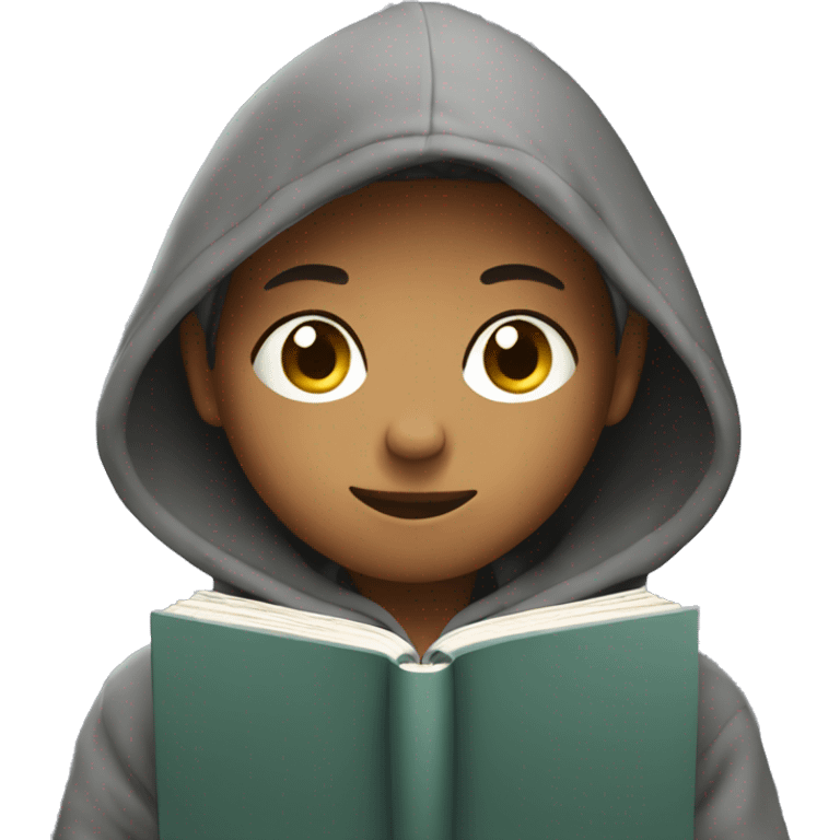 teenager in hoodie reading a book emoji