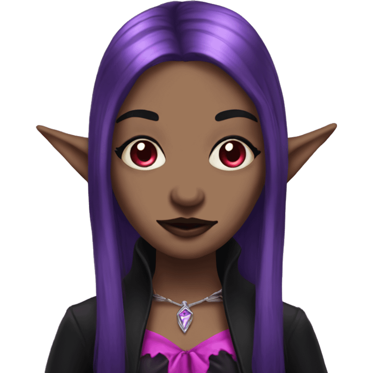 vampire witch elf with purple and black hair with pink fairy vampire emoji