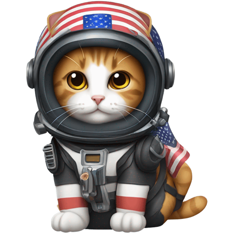 Calico cat with jet pack and American flag helmet emoji