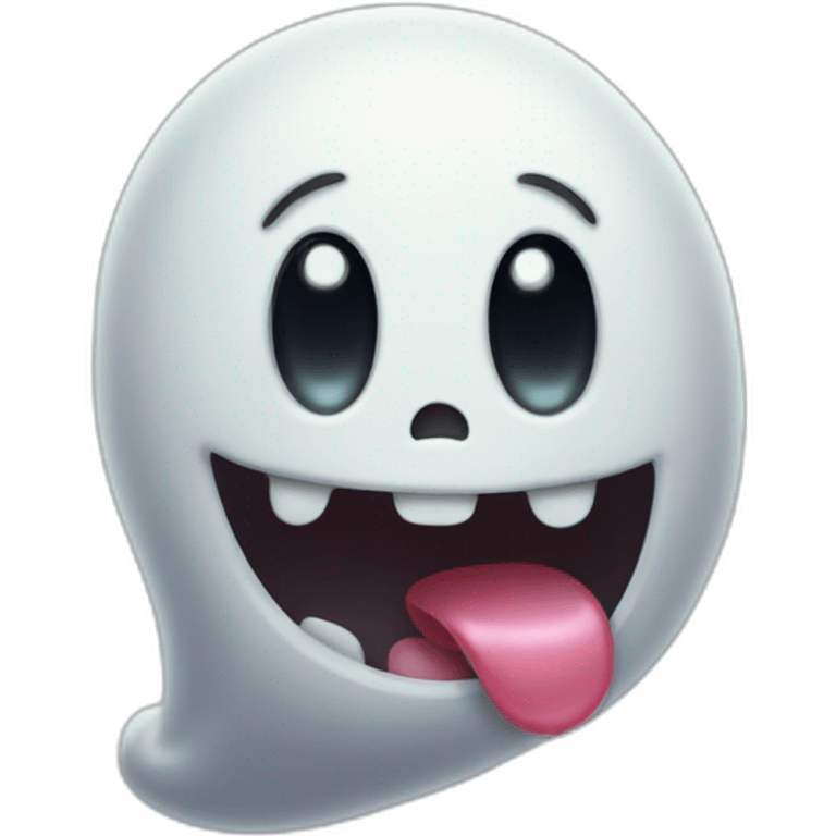 a funny little ghost who sticks out his tongue emoji