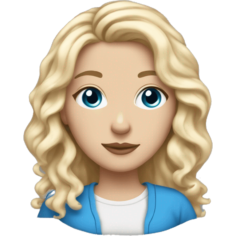 white girl blonde with middle wavy hair and blue eyes with cup of tea emoji