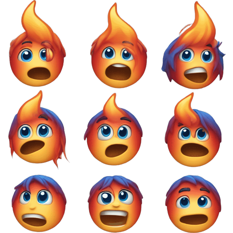 Flame🔥 (gradient - red and blue color) emoji set of all expression (happy, cry, angry, excited, laugh, curse) emoji