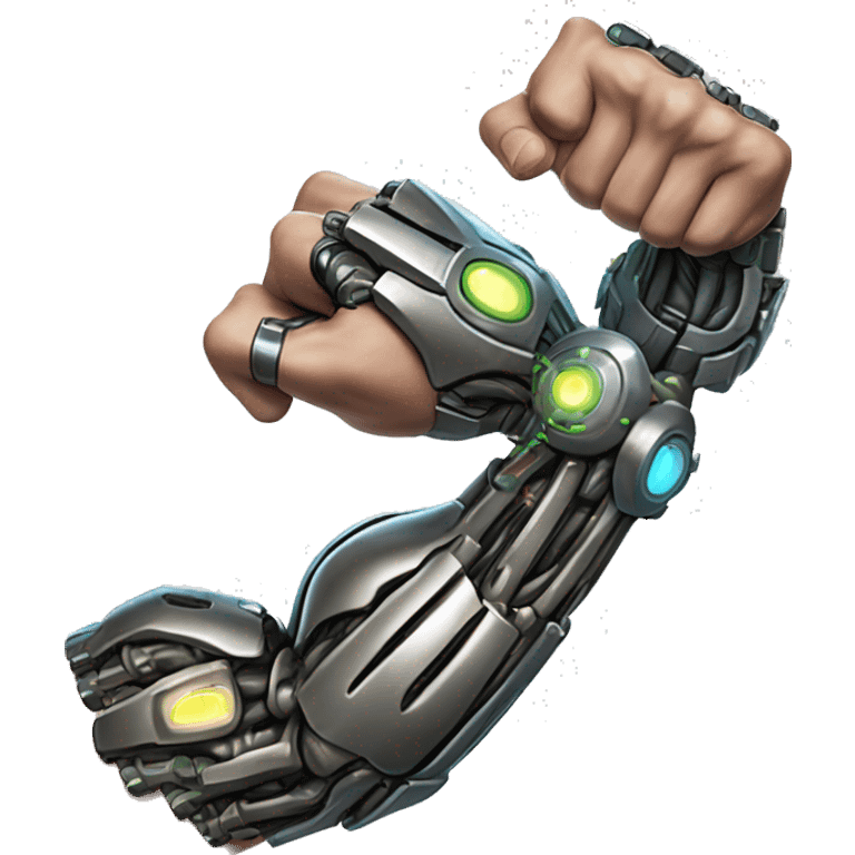 Flexing cyborg bicep and forearm with circuits and shocks emoji