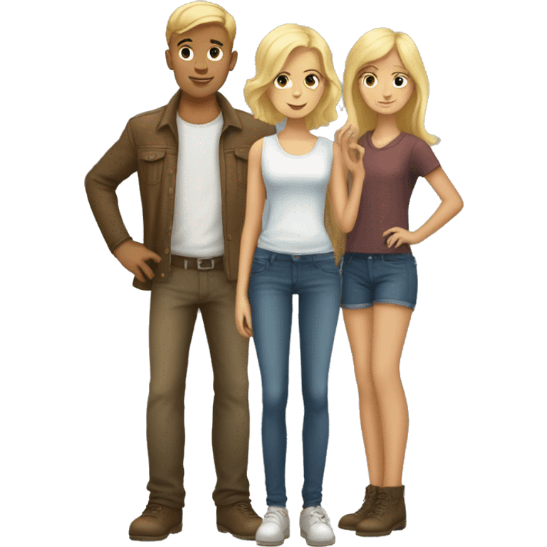 Pretty blonde girl and boy with two vizslas standing on either side  emoji