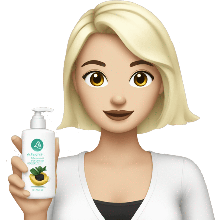 white girl with black hair doing skin care emoji