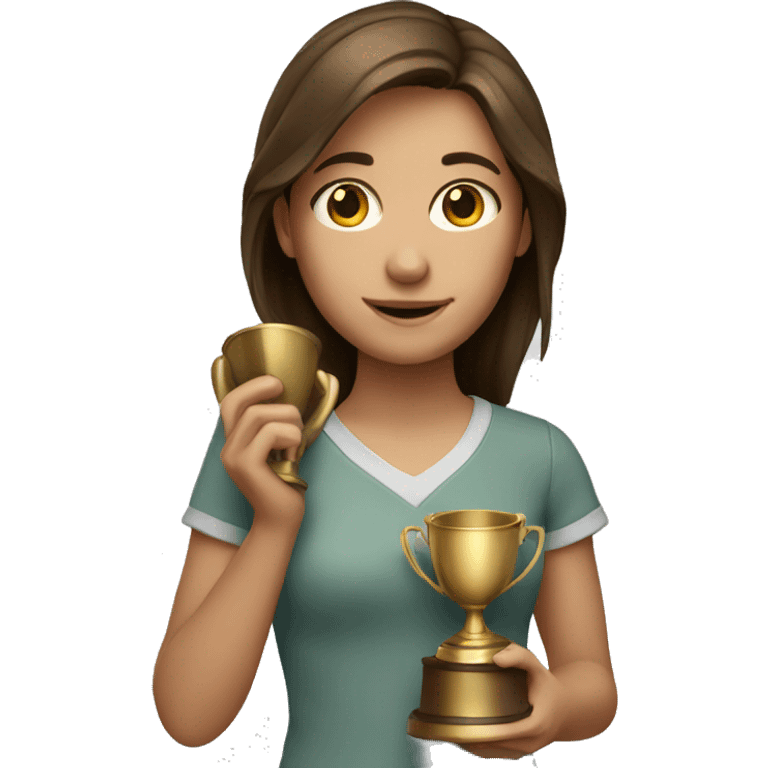 brown haired girl holding a trophy emoji