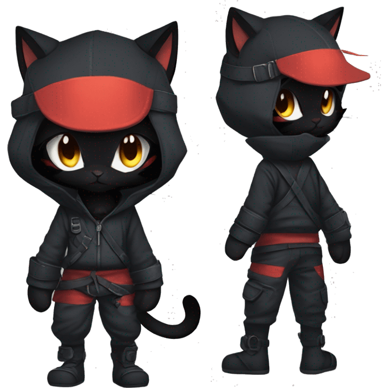 Edgy Shy Anthro Ninja boyish cool pretty dark black Litten-Pokémon-cat-fursona-animal techwear emoji