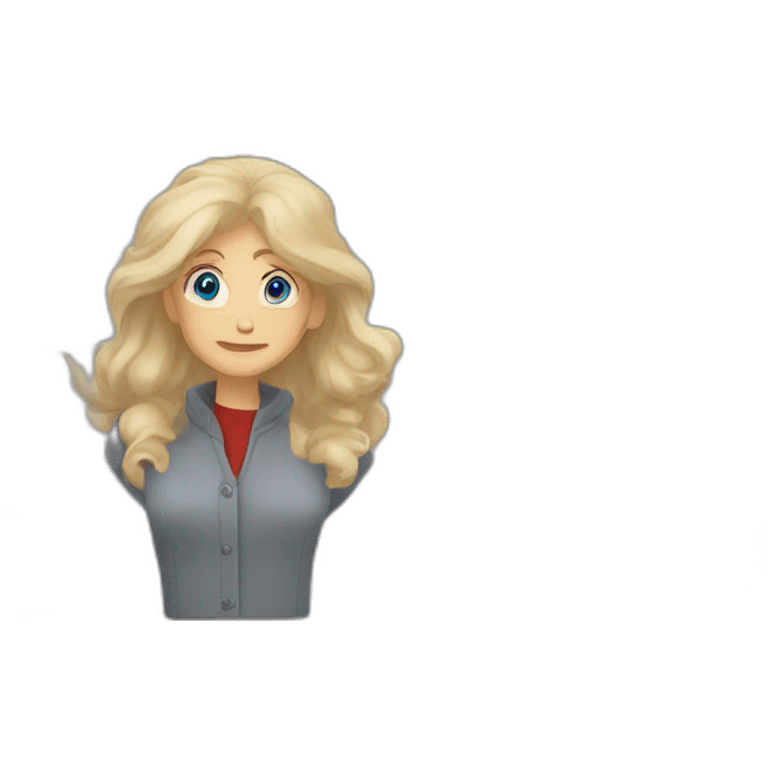 28 old women, white skin, long blond hair, blue eyes, red shirt in a gray jacket emoji