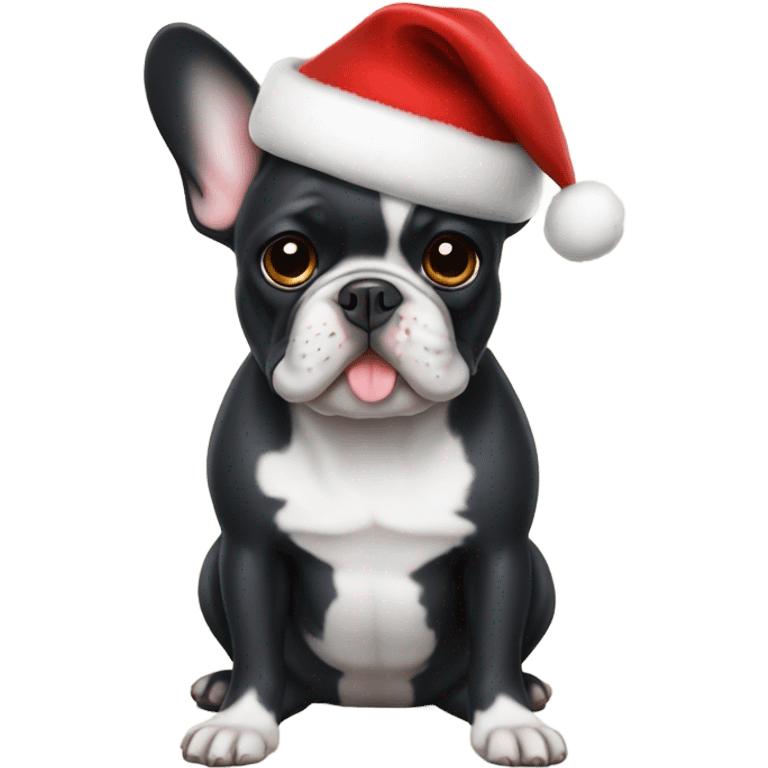 French bulldog with Christmas hat emoji