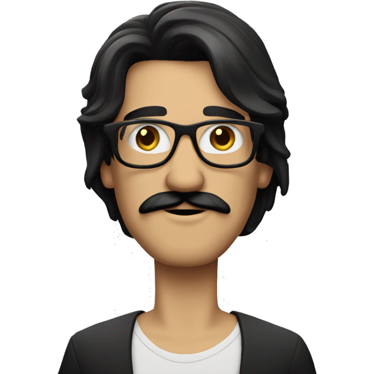 a white man with black, long and straight hair, a black mustache and glasses emoji