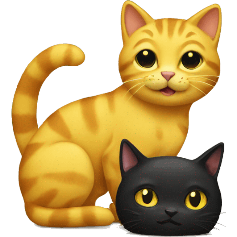 yellow cat with black cat emoji