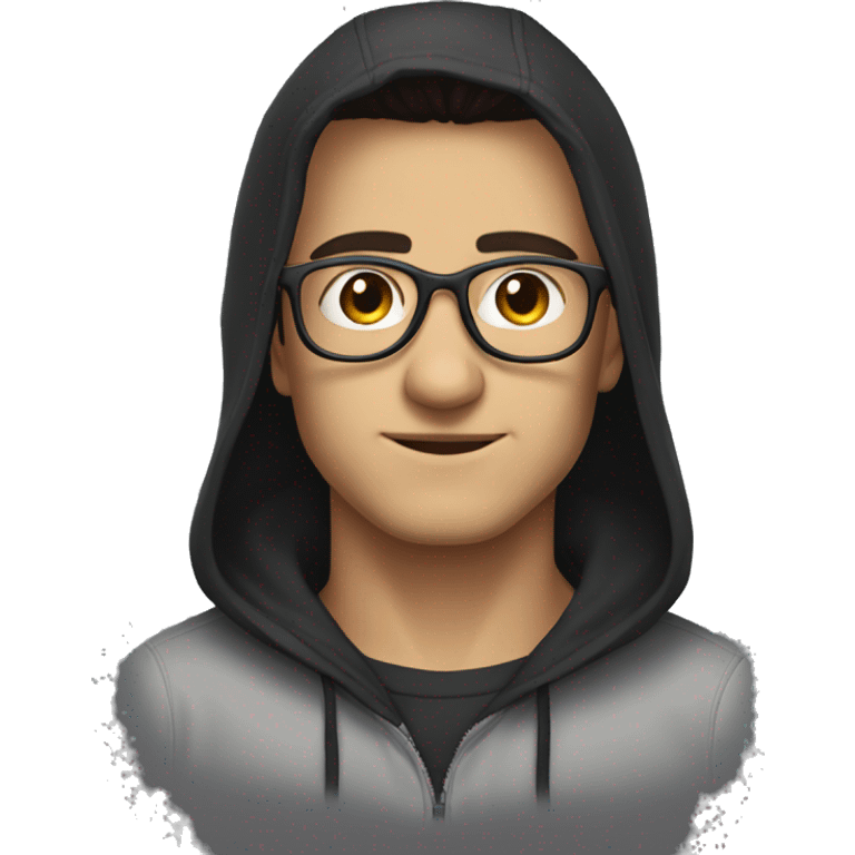 Hooded male portrait, dark hair  glasses  emoji