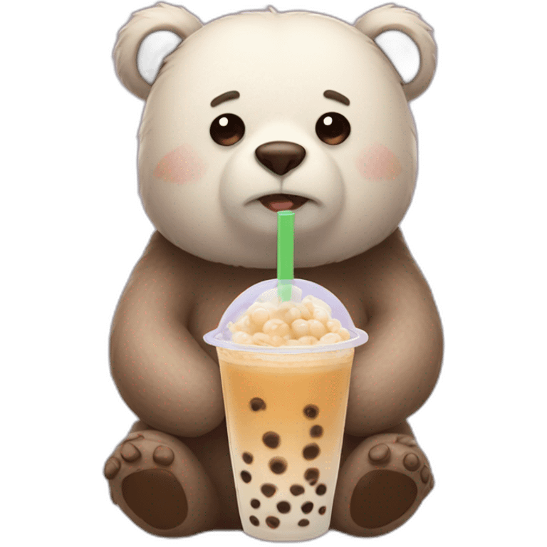 sad bear holding boba milktea emoji