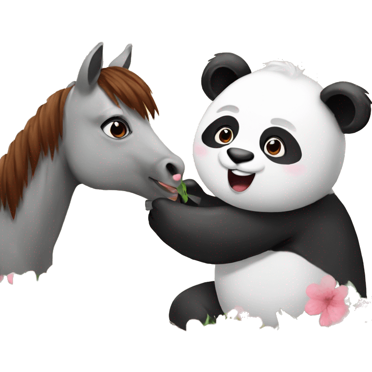 Panda give flower to horse emoji