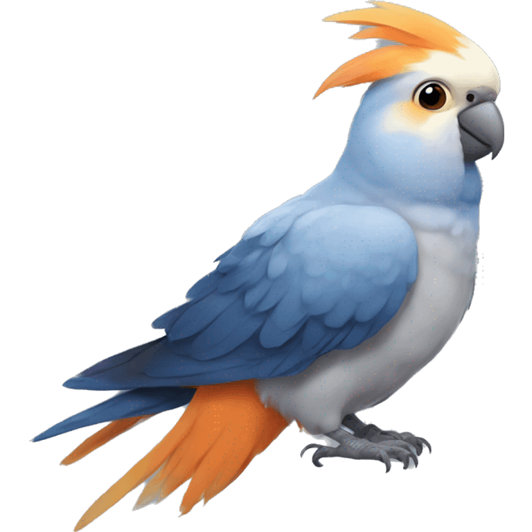 Blue Cockatiel, blushy cheeks, orange feathers on top emoji