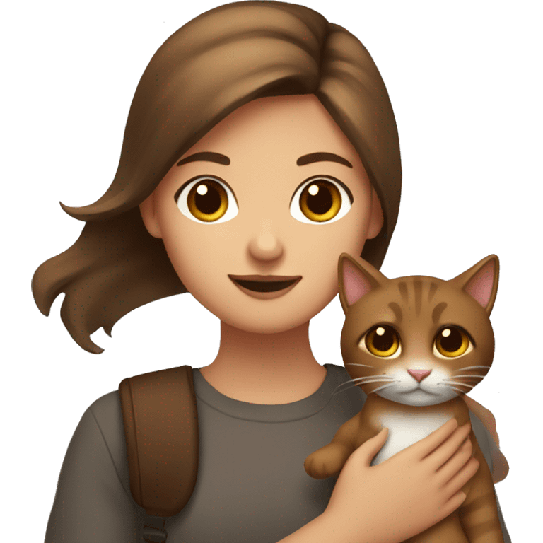 girl with brown eyes and a brown cat in het arms emoji