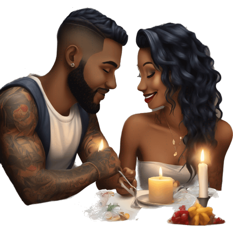 romantic candle light dinner for beautiful tattooed couple emoji