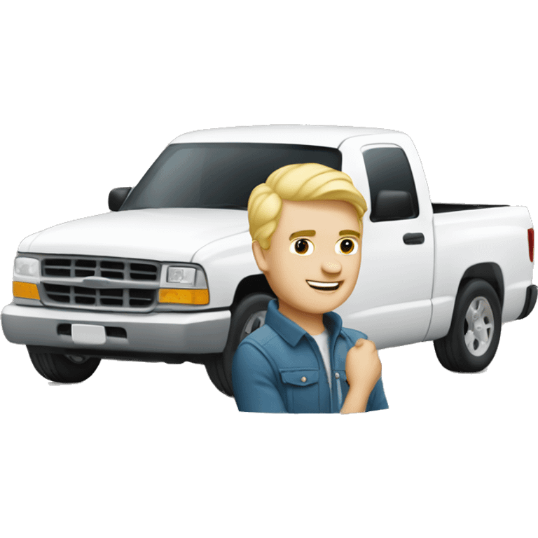 Blonde man in white pickup truck emoji