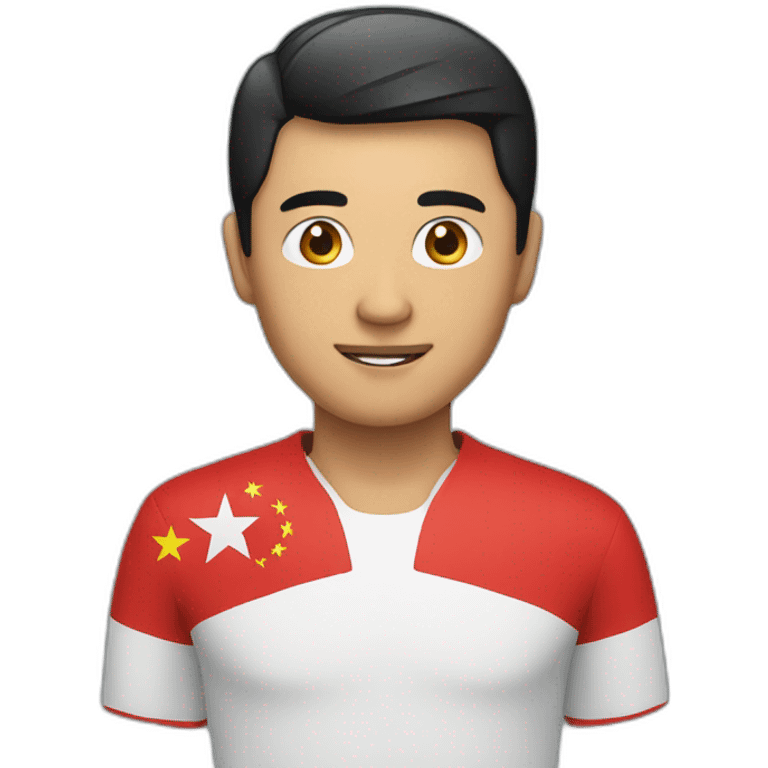 asian man with Chinese and Indonesian flag behind him emoji