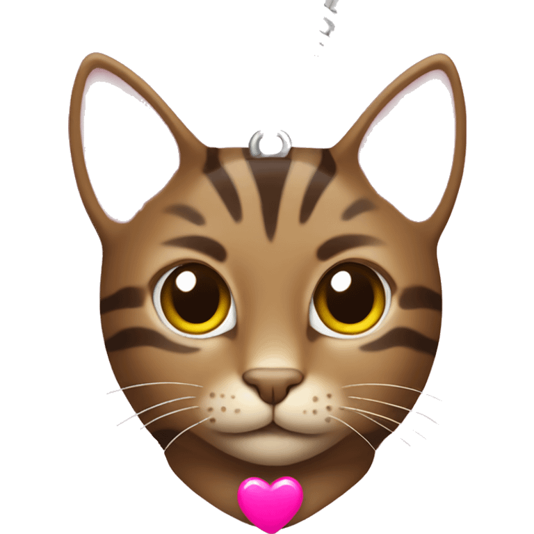 a brown tabby cat with a pink heart necklace  emoji