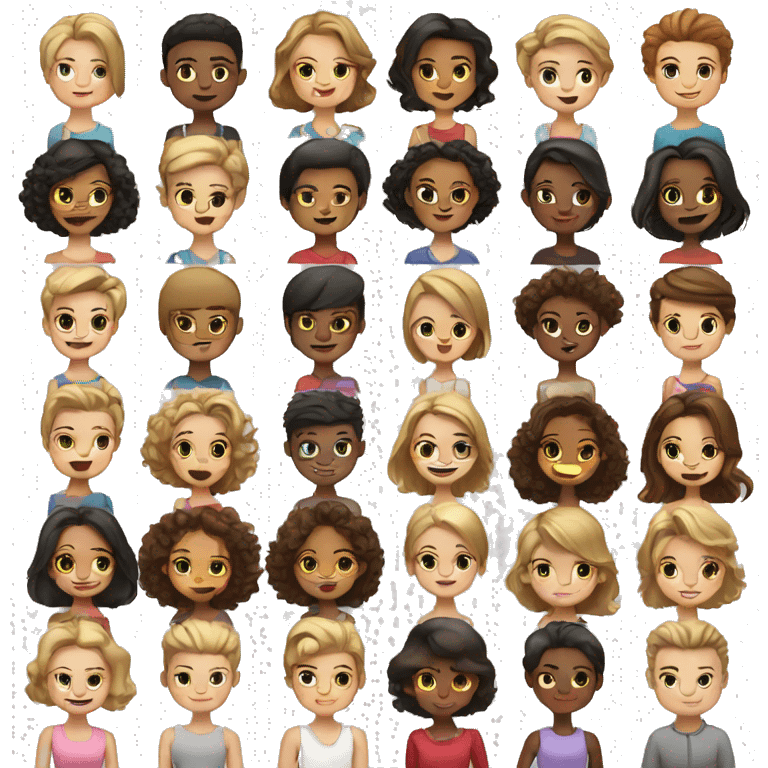 class with 12 girls and 12 boys with diferent outfits and variety of skintones emoji