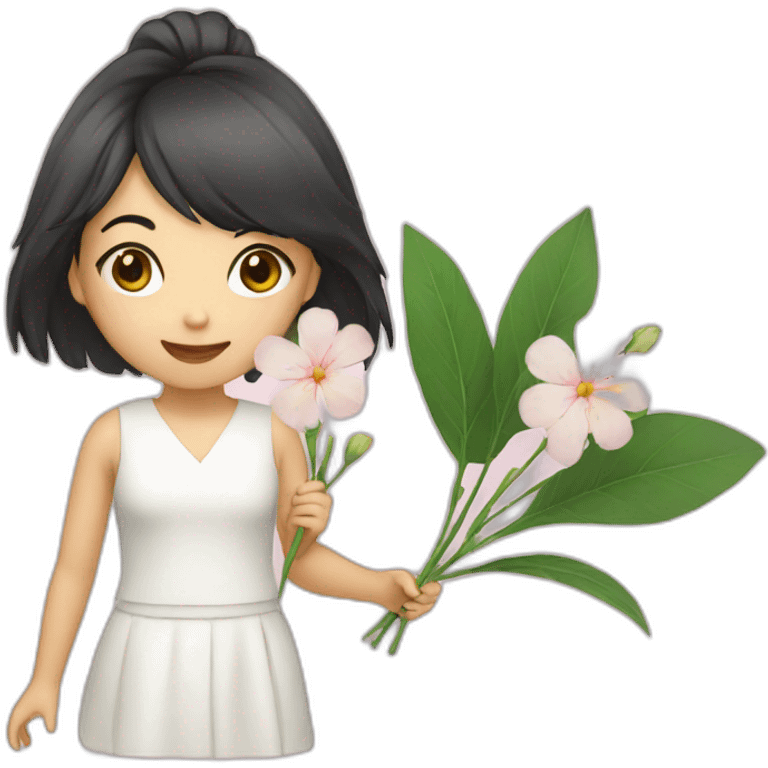 Asian girl with flower emoji