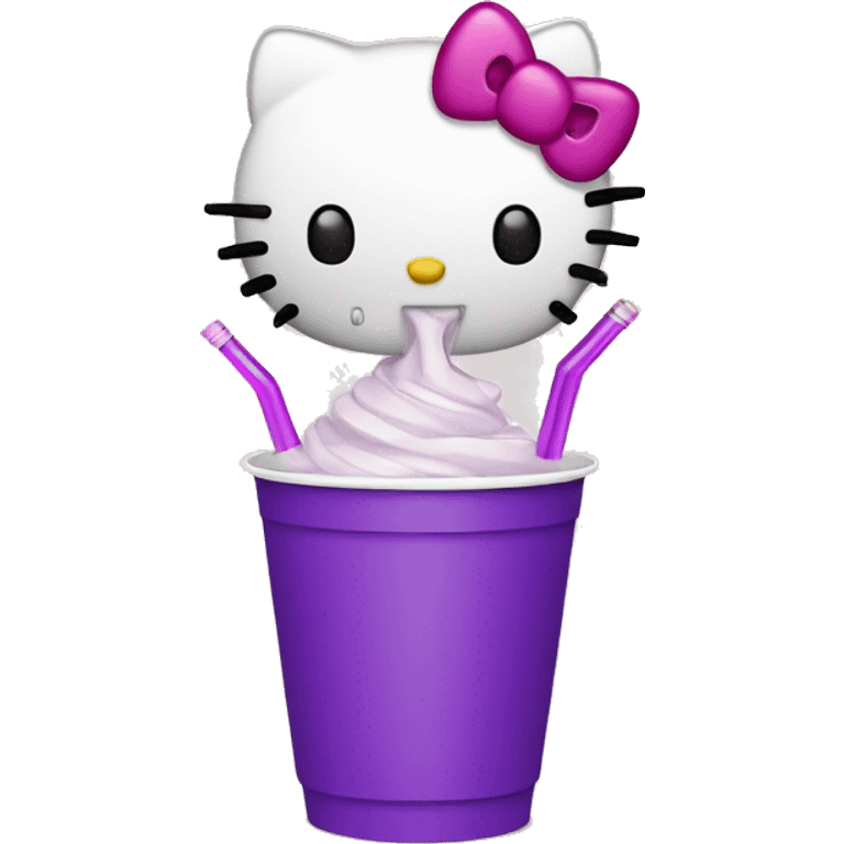 Hello kitty sipping purple soda out a paper cup emoji