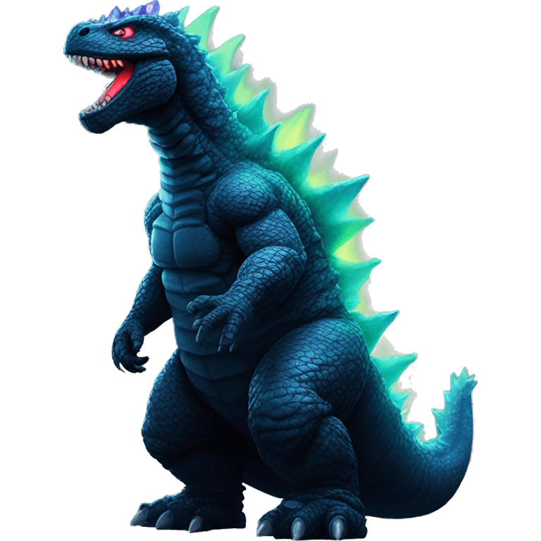 Dark iridescent godzilla glowing emoji