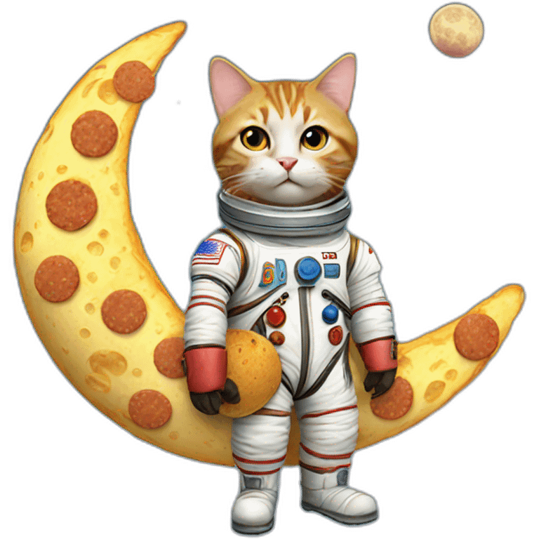 cat walking on moon with boots made of burgers emoji