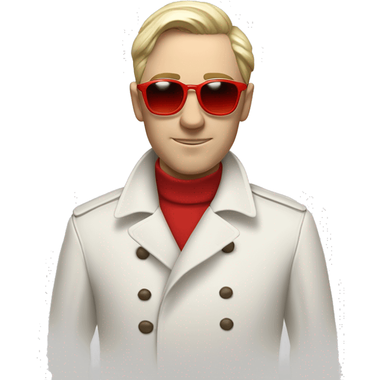 <excerpt>
A white man with real short hair, donning red tinted sun glasses in a white trench coat, is an alchemist.
</excerpt> emoji