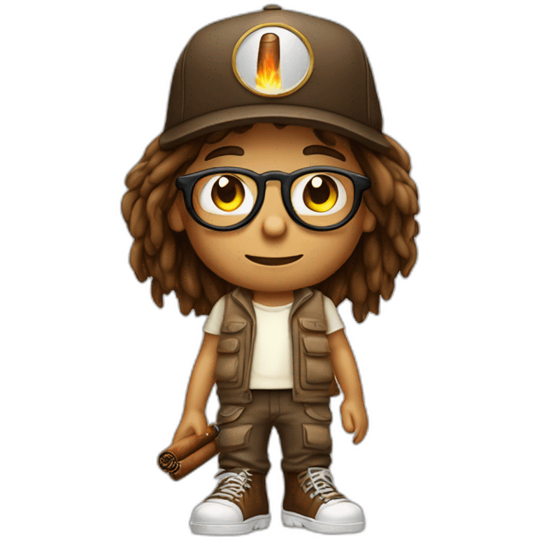 cigar young boy with long hair and cap and Cargo have a cigar smoke CBD pants and have glasses emoji