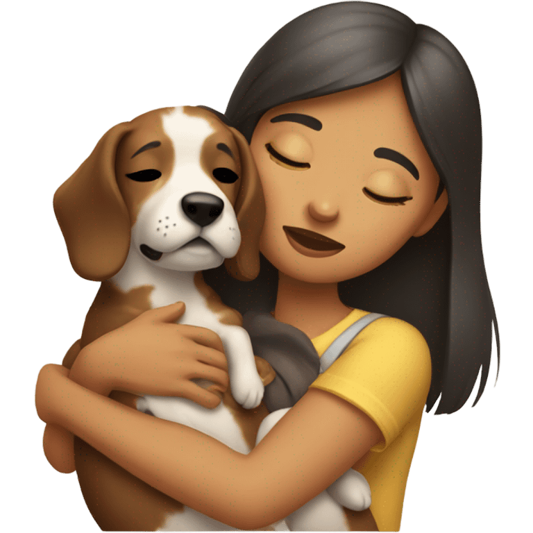 girl holding dog with closed eyes emoji