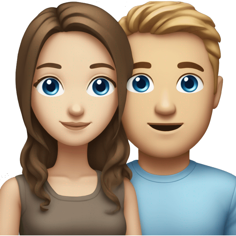 White girl with brown hair blue eyes and a white guy with blue eyes and brown hair emoji