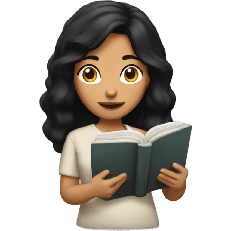 Hispanic female with black hair reading bible emoji