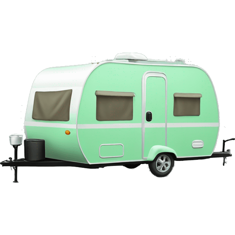 Realistic mint green camping travel trailer isolated. emoji