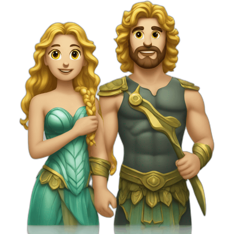 Couple poseidon (trident) et sirène emoji