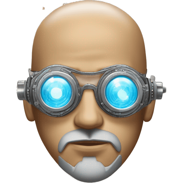 Tan bald male Latino cyborg head with grey beard, silver steampunk monocle goggles and circuits emoji