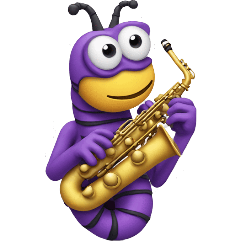 Purple caterpillar playing a saxophone emoji