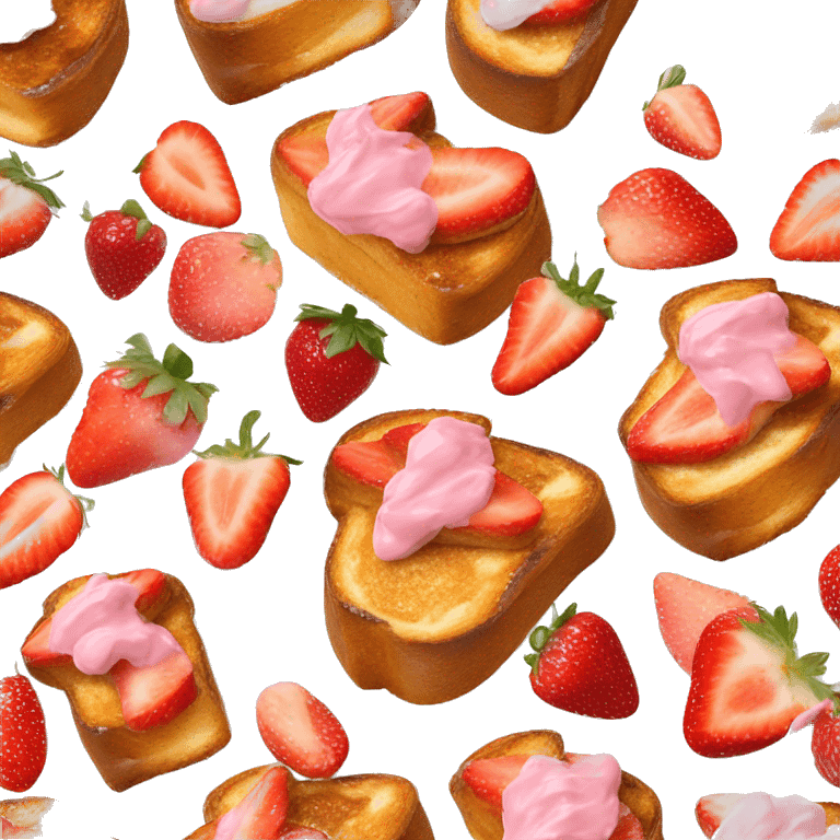 French toast topped with pink cream and cut strawberries  emoji