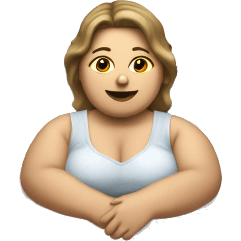 Extremely chubby woman sitting in the truck bed of a 2006 Chevy sliverado  emoji