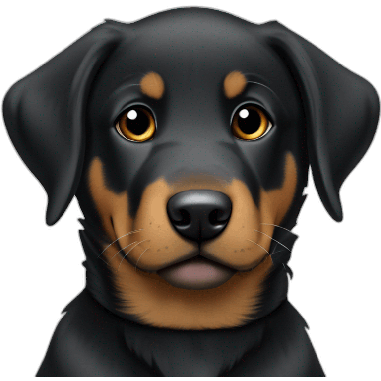 beauceron mix puppy with white chest and chin brown paws and cheeks black muzzle. Training emoji