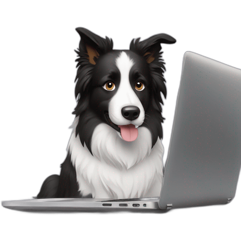 border collie sitting behind a laptop emoji